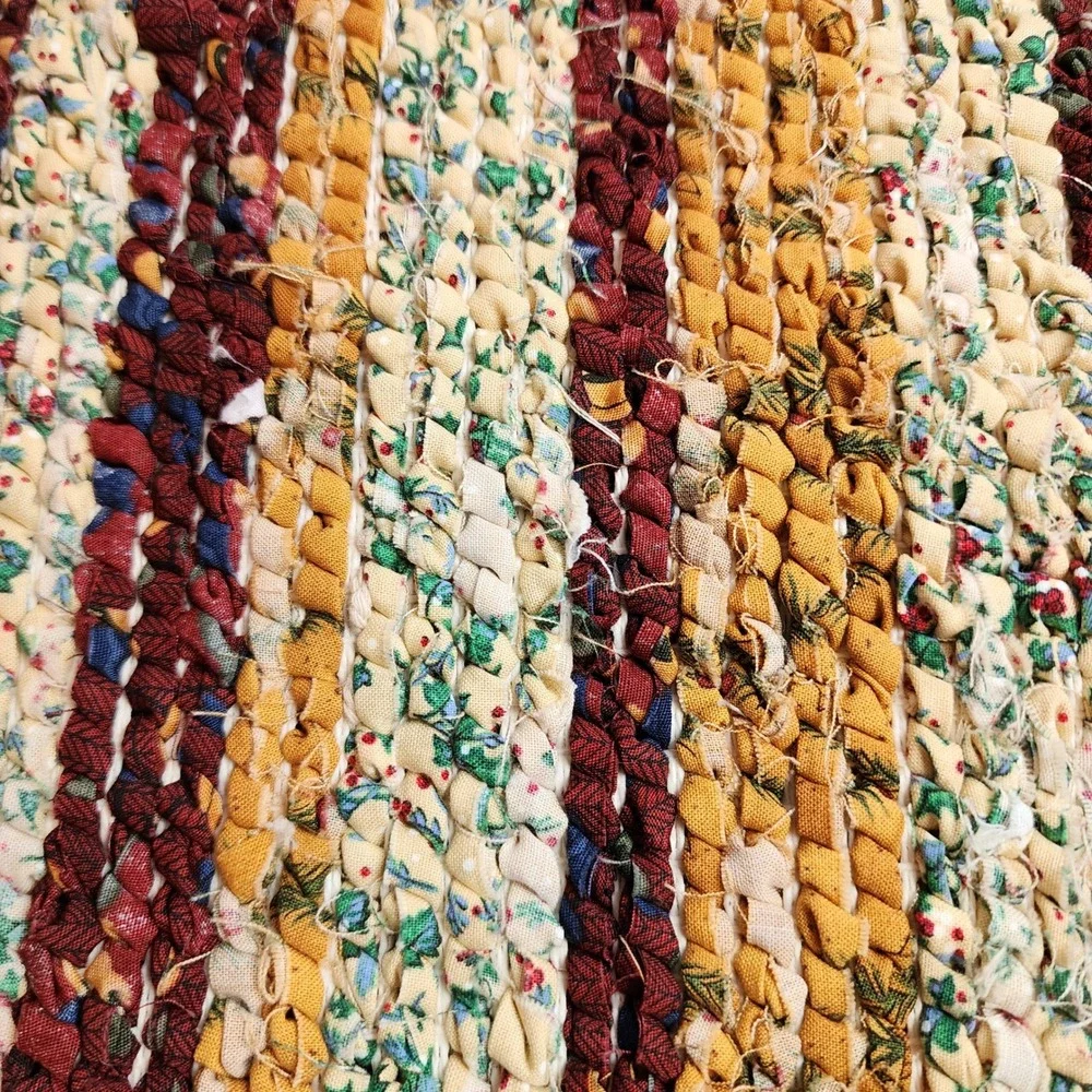 Handmade Braided Holiday Rag Rug Mat Farmhouse Country Chic Stripes 22.75